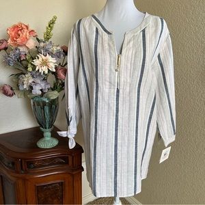 Ellen Tracy Tie Cuff Washable Linen Blend Top